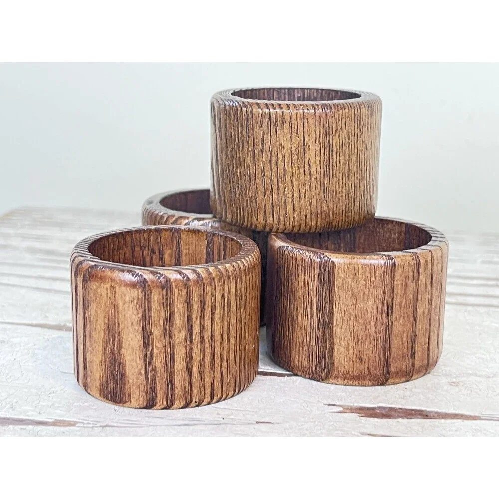 Vintage MCM Wooden Napkin Rings / Boho Vibe 1.25” / Glossy Taiwan (Set Of 4)